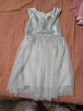 wonder nation Silver Sequin Bodice White Tulle Party Dress
